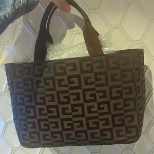 Givenchy Brown Geometric Fabric Tote Bag Authentic Designer Large